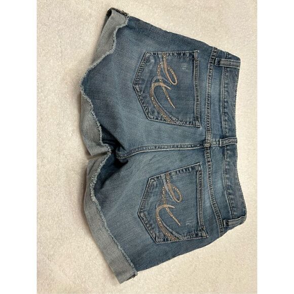 Express jean shorts size 0 distressed cuffed embellished - Picture 6 of 6